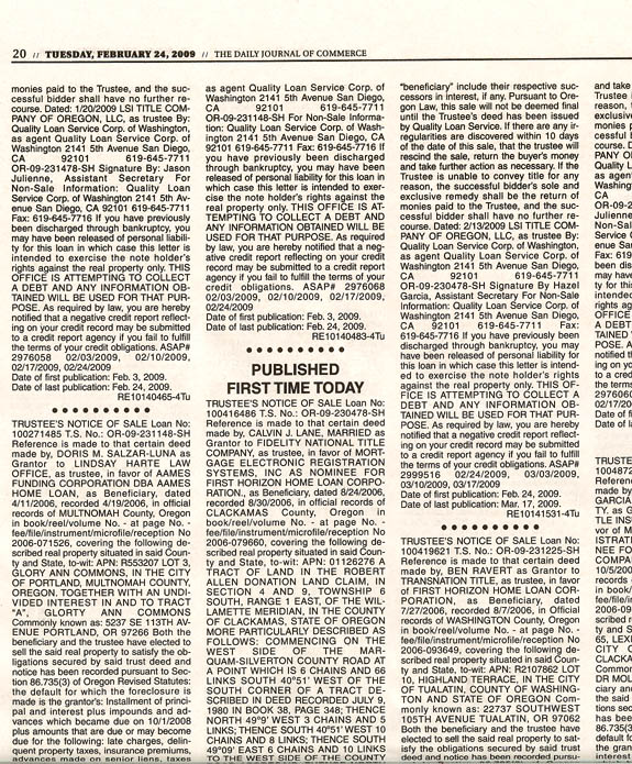 Example of Foreclosure Ad